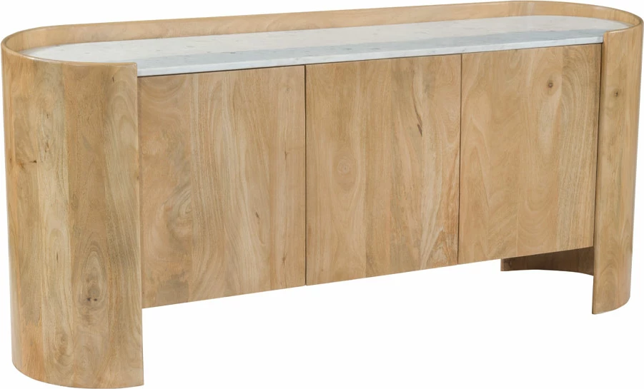 Komodë anësore me 3 dyer, ngjyrë natyrale-bardhë, 165x45x75cm