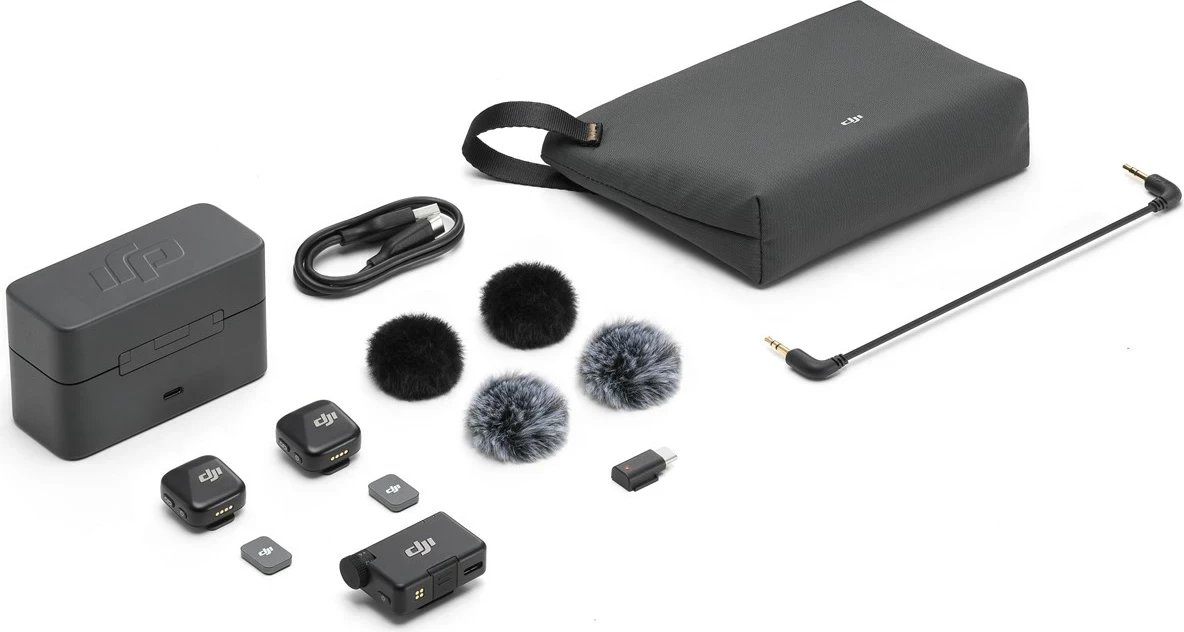 Mikrofon pa tela DJI Mic mini, 2 transmetues, 1 marrës, kuti karikimi