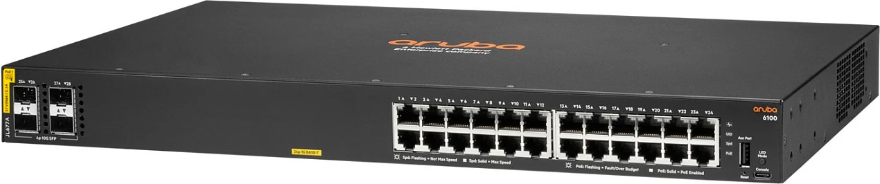 Switch HPE Aruba Networking CX 6100, 24x Gigabit PoE+ Class 4, 4x SFP+ 10G, 370W