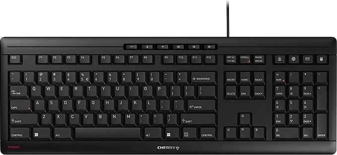 Tastaturë Cherry STREAM, Full-size, Wired, USB, Mekanike, QWERTY, E zezë