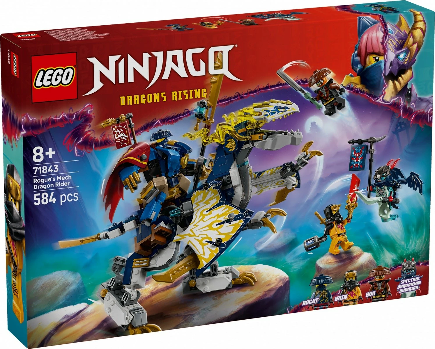Set ndërtimi LEGO Ninjago Rogue Dragon Rider Mech 71843, 584 pjesë, për fëmijë, shumëngjyrësh