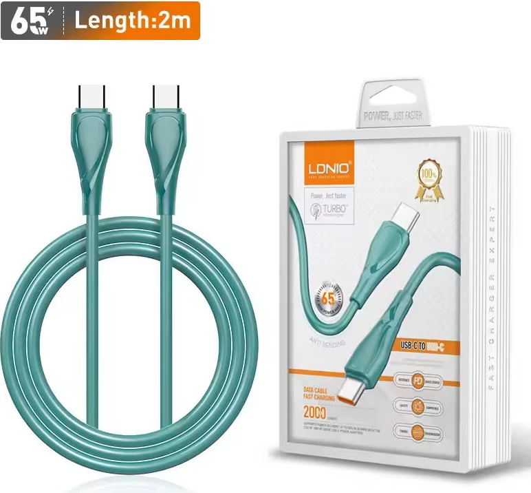 Kabllo karikimi dhe të dhënash USB-C në USB-C LDNIO LC612C 65W 2m, e gjelbër