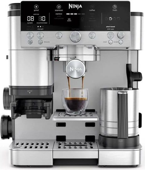 Makinë kafeje Ninja Luxe Premier ES601EU me mulli të integruar, Barista Assist, Dual Froth System, rezervuar kokrrash me mbrojtje UV, silver/black