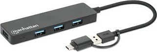 USB hub MANHATTAN 4-portë, Typ-C/Typ-A, USB 3.0, zi
