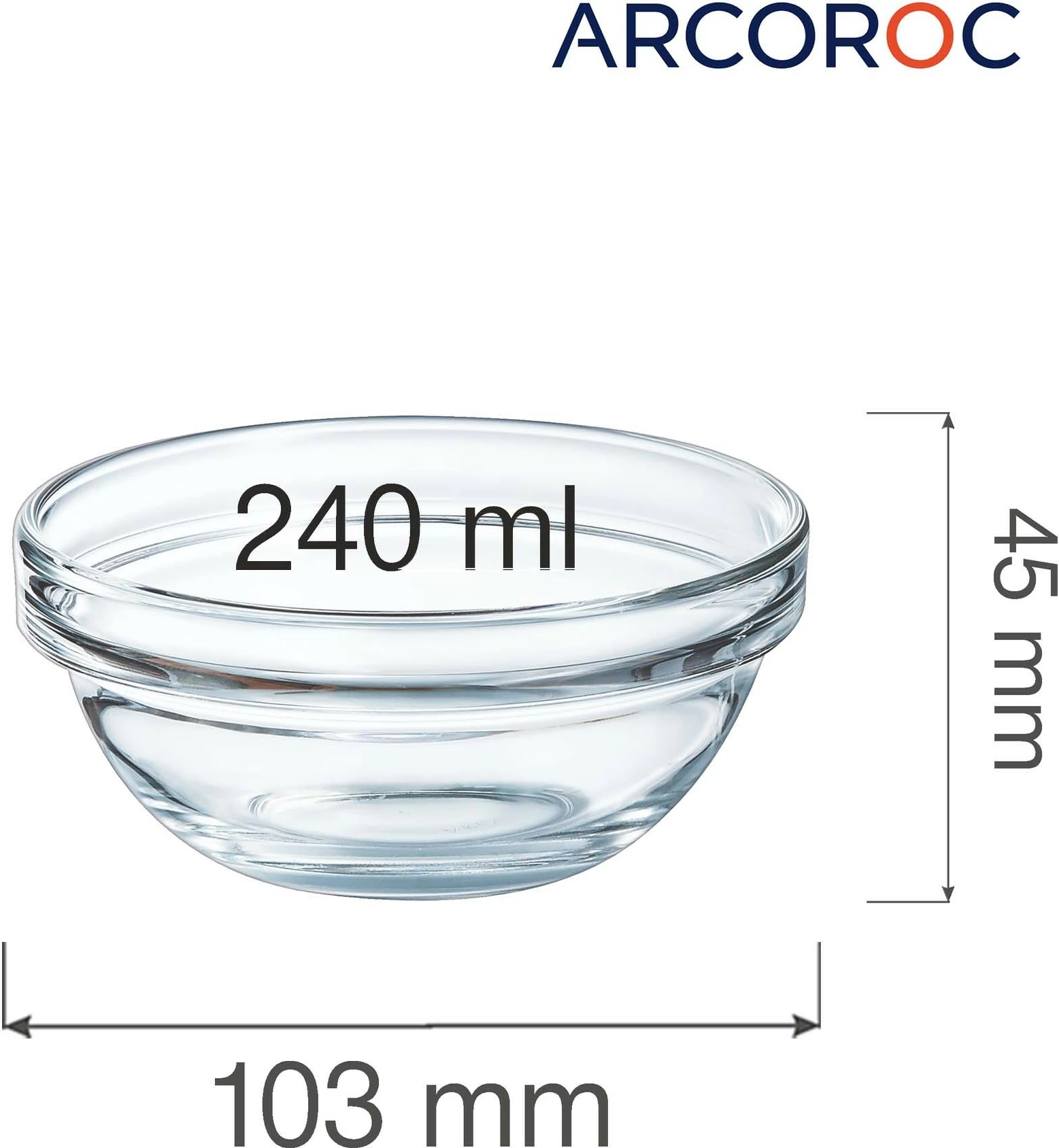 Tas i stivueshëm qelqi Arcoroc Empilable 240 ml transparent, set 6 copë
