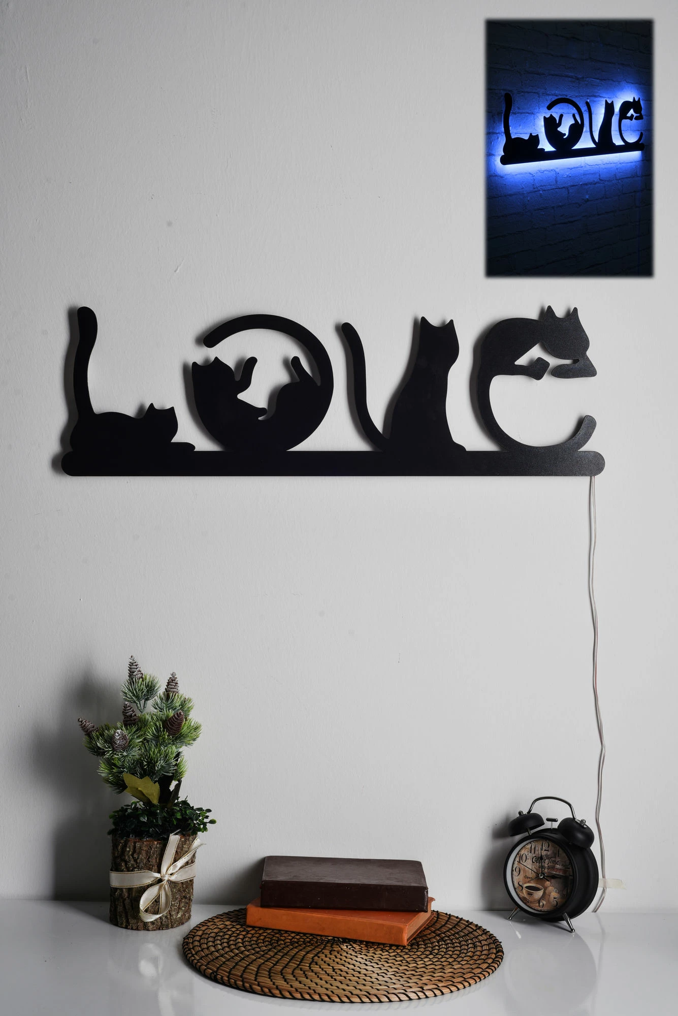 Dritë dekorative LED, Cat Love, ngjyrë kaltër