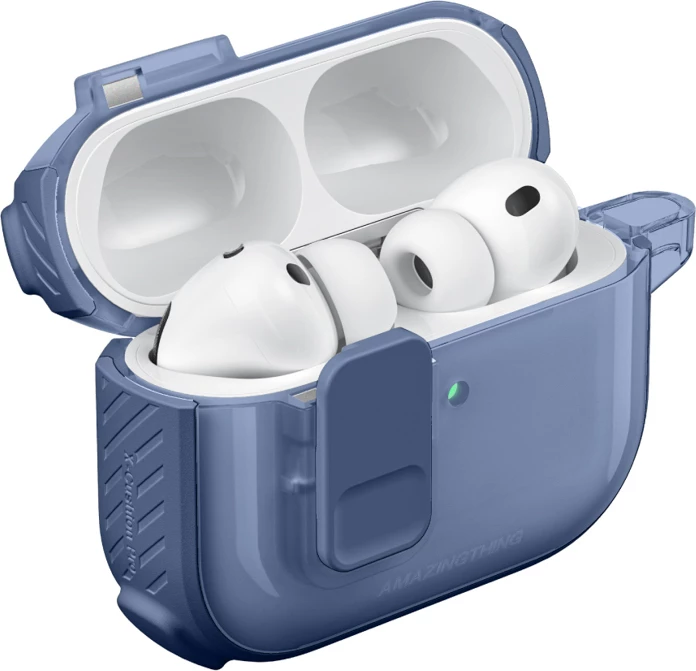 Mbështjellës për kufje AmazingThing Titan Pro Mag Case Clear për AirPods Pro 3, PC+TPU, me karabiner, mbështetje karikim wireless, blu