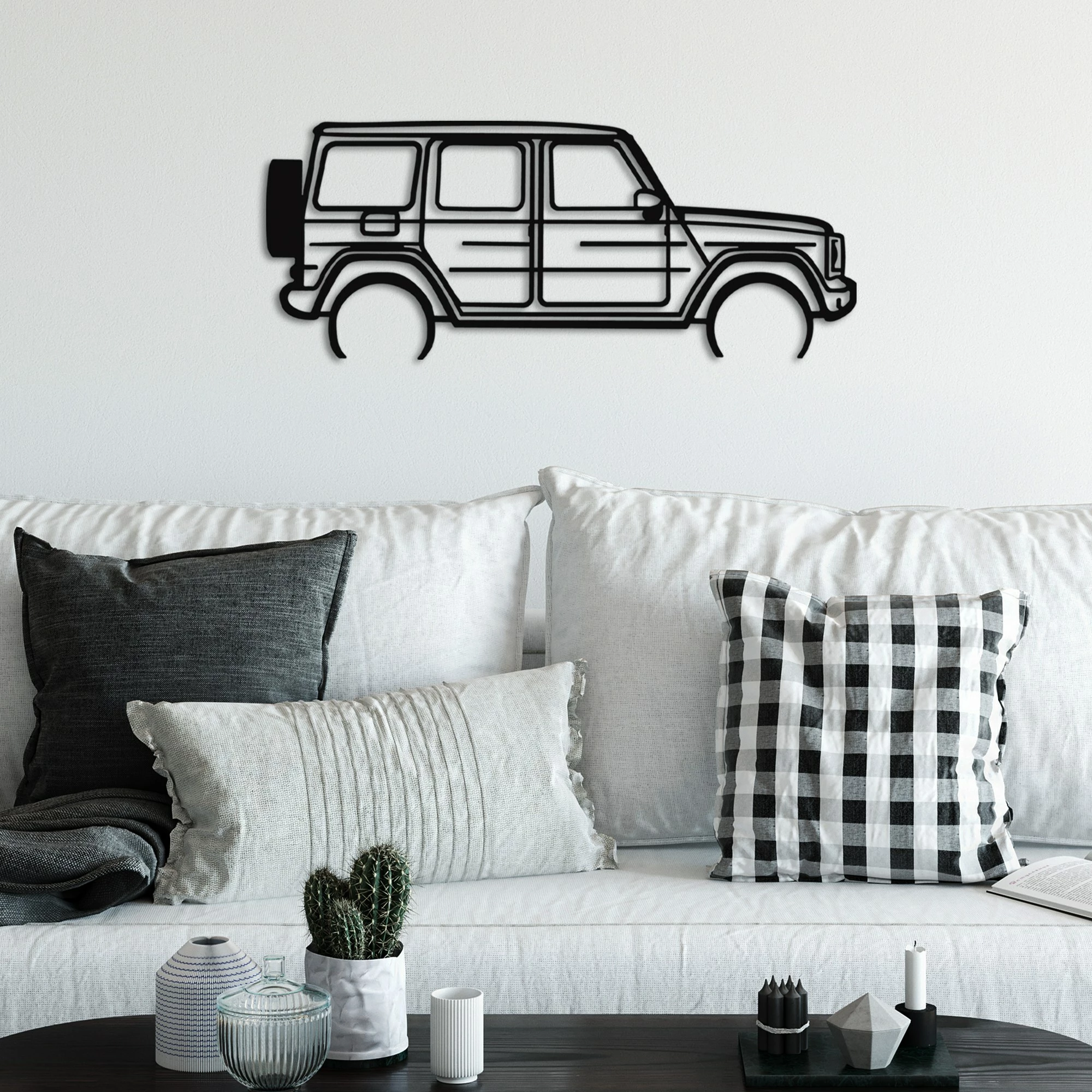 Aksesor dekorativ metalik për mur, Wallity, Mercedes G-Class, ngjyrë e zezë, 73x30cm