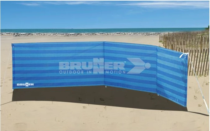 Paravan kundër erës BRUNNER Bahama TNT Modern 480x110 cm, material TNT (poliester), blu me vija, me aksesorë montimi dhe çantë
