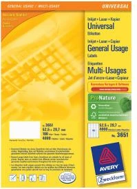 Etiketa vetëngjitëse, Avery Zweckform, 3651, 52.5 x 29.7 mm, A4, paketë 100 fletë, bardhë