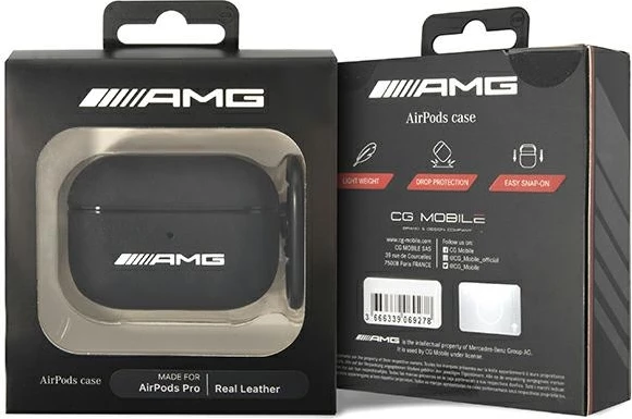 Mbështjellës Mercedes AMG Leather Big Logo për AirPods Pro, i zi