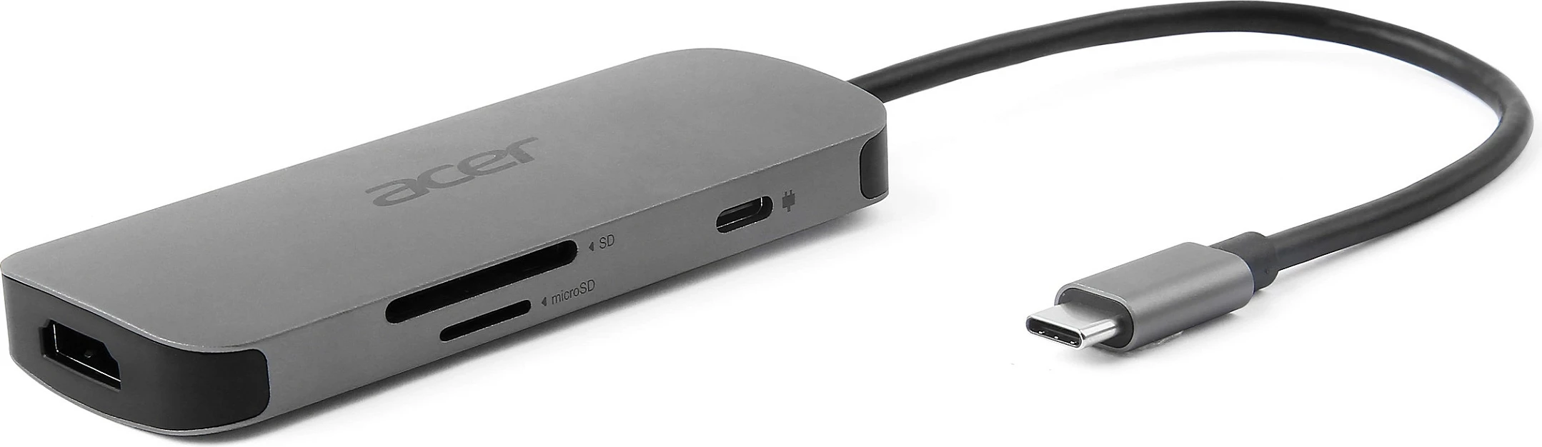 Dongle USB-C 7-në-1 Acer, HDMI 4K 60Hz, 3x USB-A, SD/microSD, PD 100W, Argjendtë