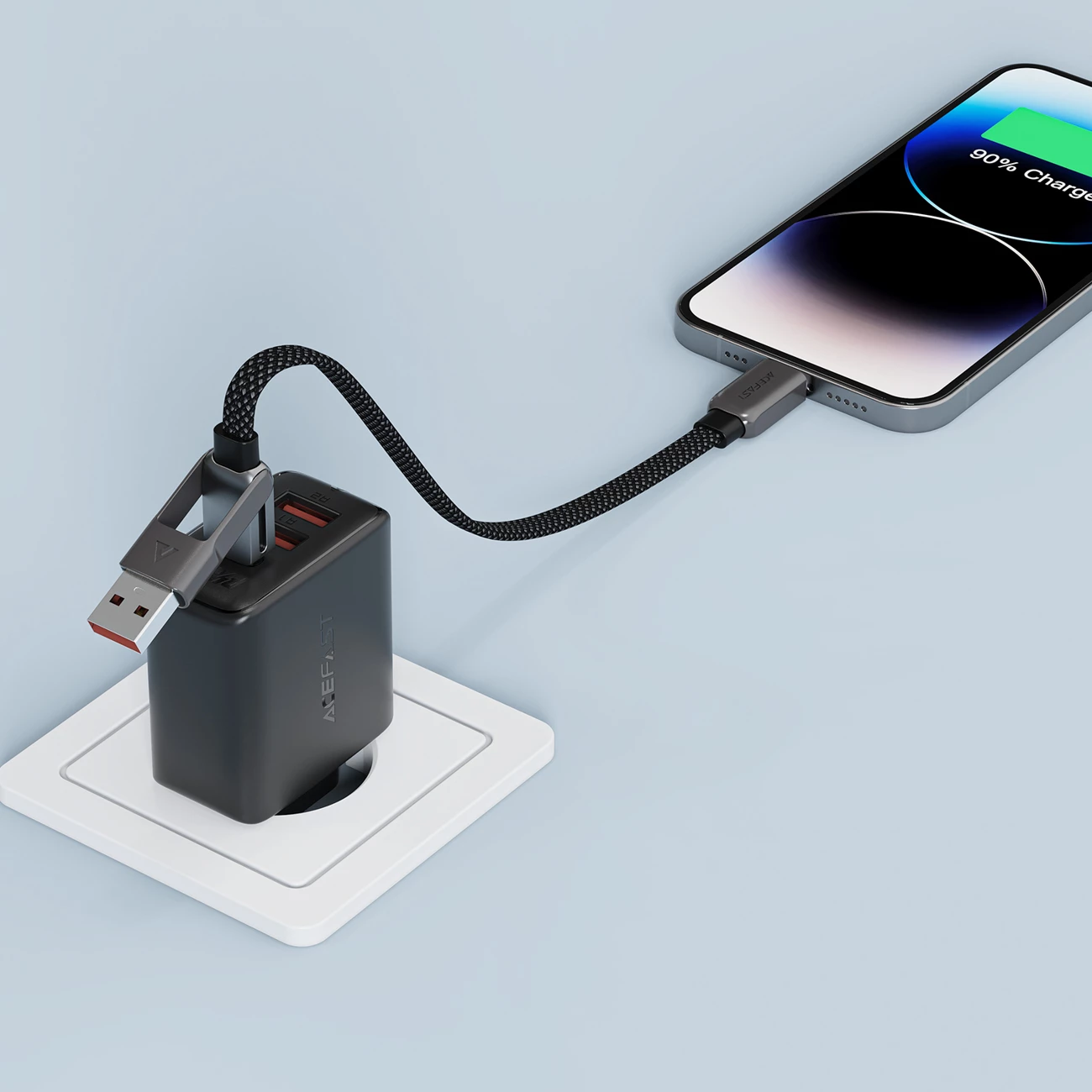 Kabllo Acefast C13-05 USB-C në USB-A/USB-C, 0.2m, 480Mb/s, 3A, e zezë