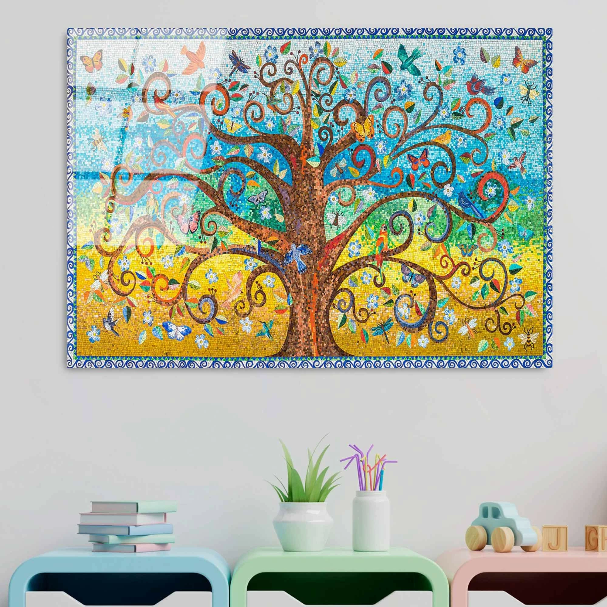Pikturë dekorative prej xhami të temperuar, 'Pema e Jetës', shumëngjyrëshe, UV-211, 70x100cm