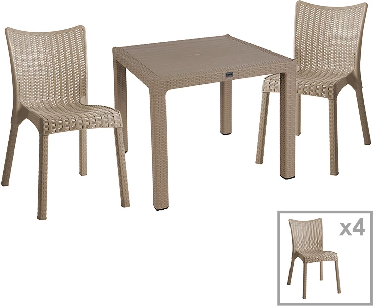 Tavolinë me karrige Explore-Confident set 5 copë PP kapuçino 90x90x73,5cm