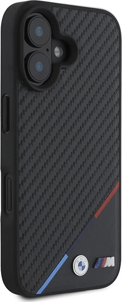Mbështjellës BMW M Carbon Tricolor Line MagSafe për iPhone 16, Zi