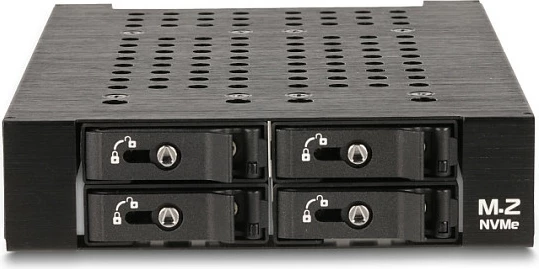 Rack mobil 3.5" DeLOCK për 4x M.2 NVMe SSD, PCIe 4.0, Slim SAS SFF-8654, me kyç, i zi