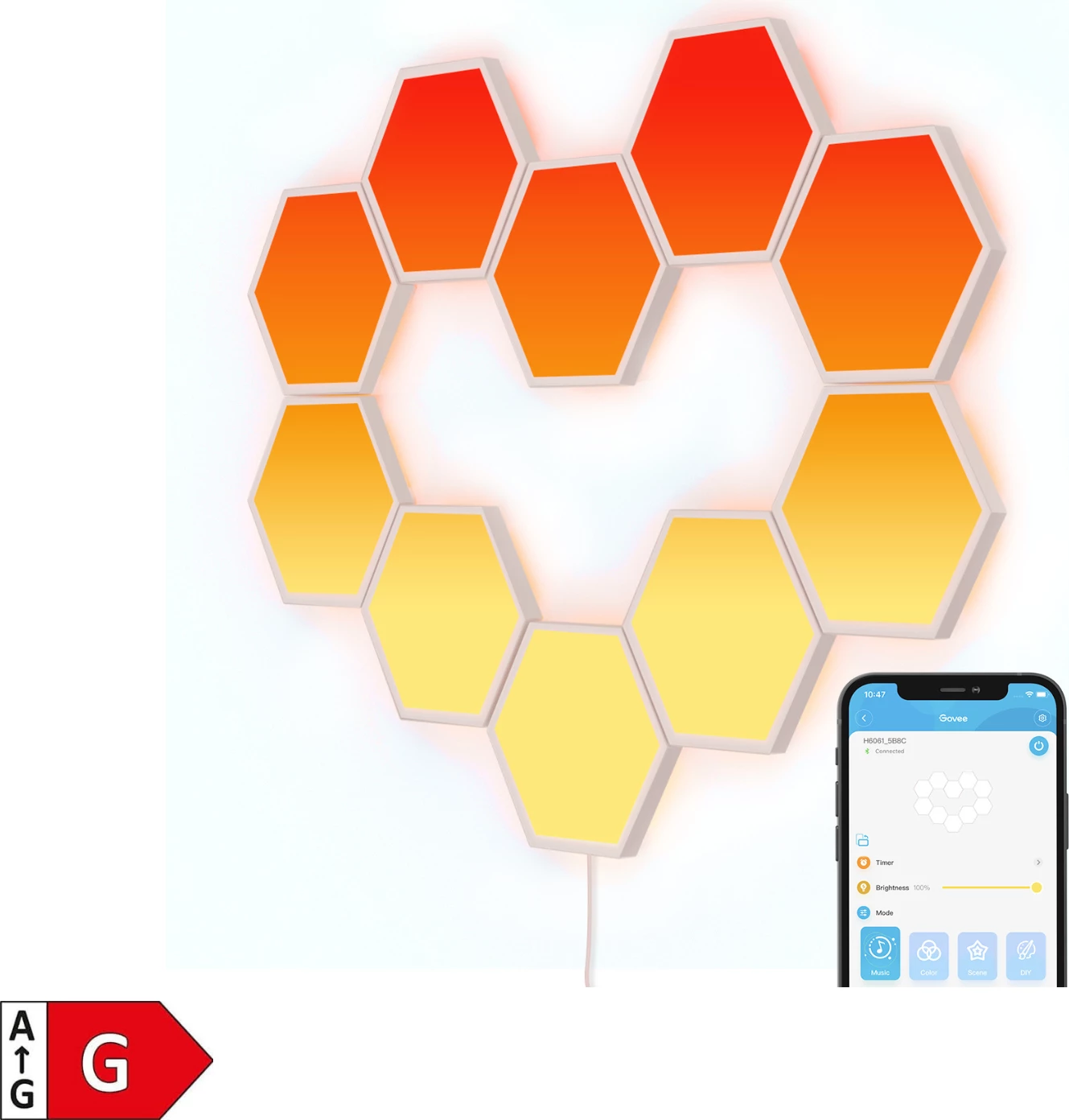 Panele drite LED smart Govee Glide Hexa, RGBIC, set 10 copë