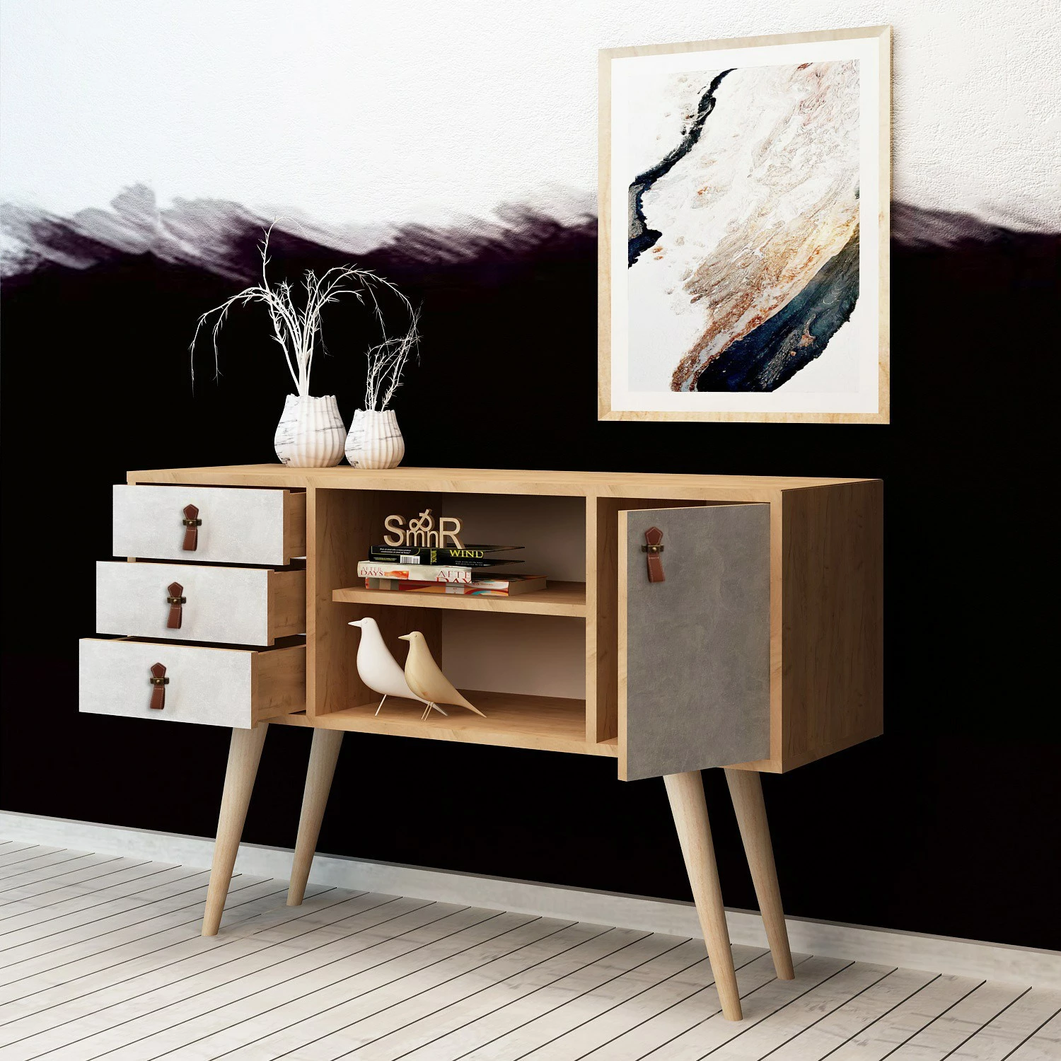 Konsol Skye Decor, ngjyrë lis dhe e bardhë, Indira