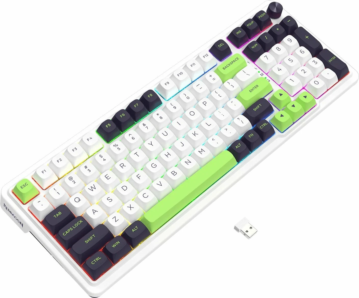 Tastierë gaming mekanike Redragon Eisa Max K686WBG-RGB-MAX RGB, 3-mode (USB-C/Bluetooth/2.4GHz), US layout, e bardhë/jeshile