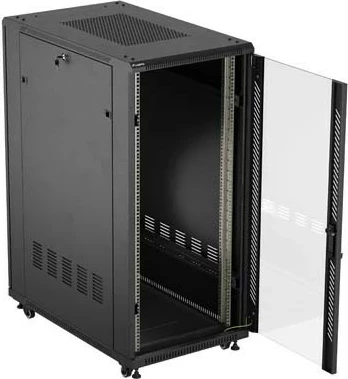 Kabinet rack LANBERG 19" 27U 600x1000mm, derë xhami, i zi