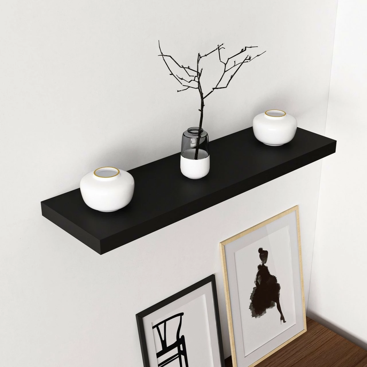 Raft muri Skye Decor, i zi, 80 cm