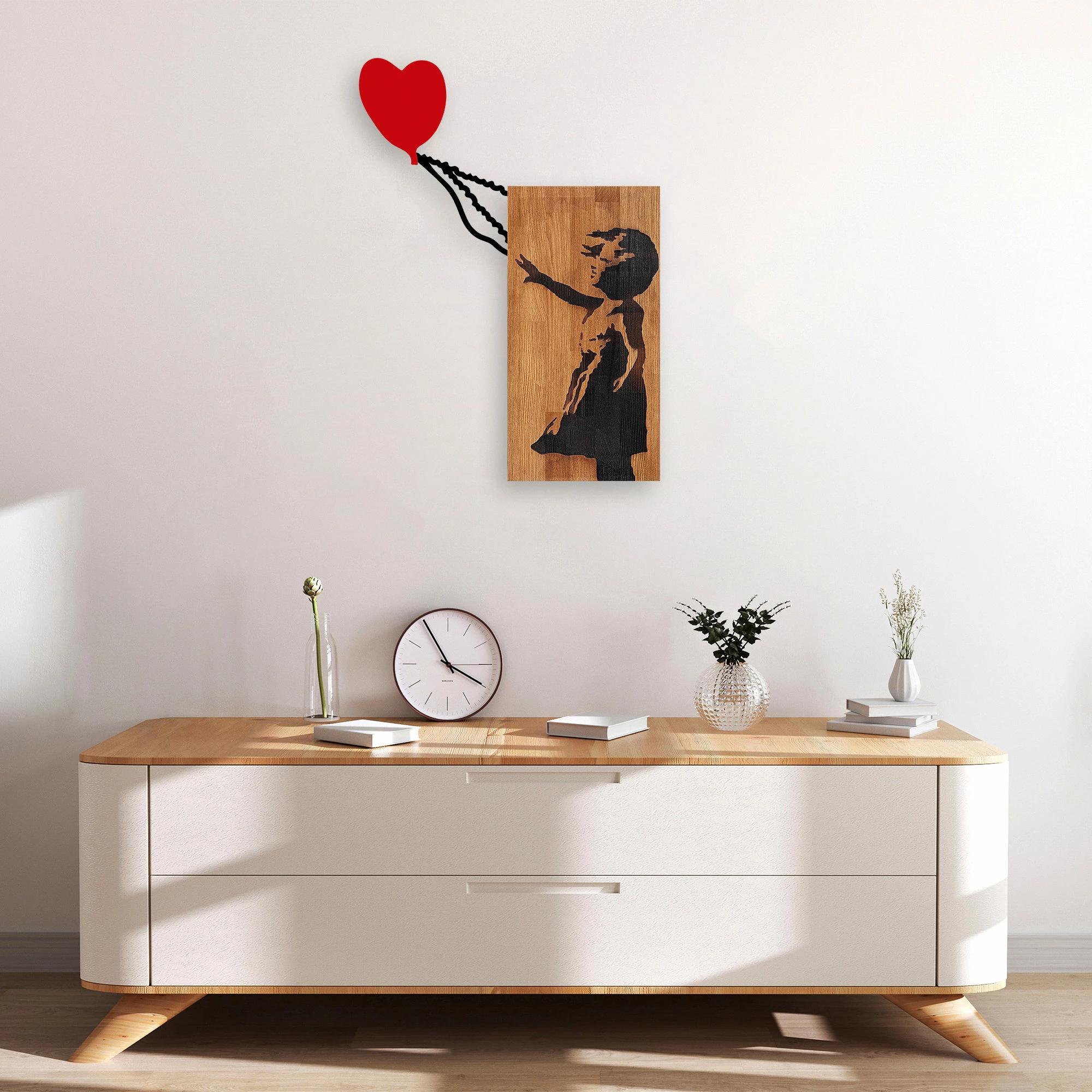 Aksesor dekorativ prej druri për mur, Wallity Banksy - 15, ngjyrë arre dhe e zezë, 83x60cm