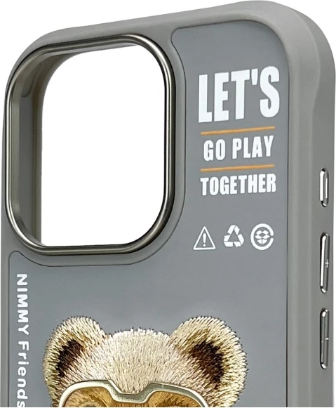 Mbështjellës Nimmy Cool&Cute 2.0 Bear për iPhone 16 Pro 6.3\", hardcase TPU/PC, i papërshkueshëm nga uji, gri, me kuti