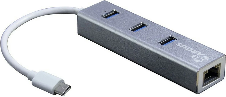 Adapter USB-C Inter-Tech Argus IT-410-S, 3x USB-A USB 3.2 Gen1 + RJ-45 LAN, alumin, gri