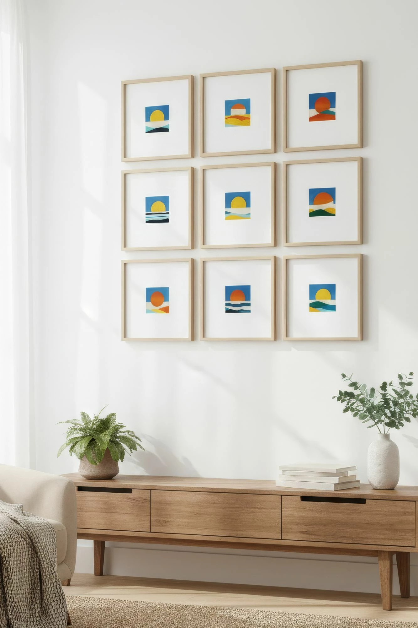 Set pikturash dekorative me kornizë MDF, shumëngjyrëshe, 9 copë, Wallity, Huhu753