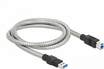 Kabllo USB DeLOCK USB-A në USB-B, 1m, 5 Gbps, mbështjellës metalik, argjendtë
