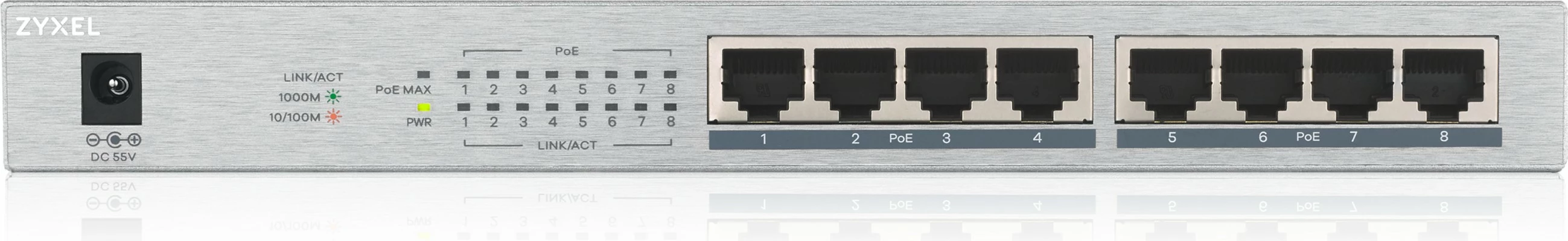 Switch Zyxel GS1008HP, Unmanaged, Gigabit Ethernet, PoE, Gri