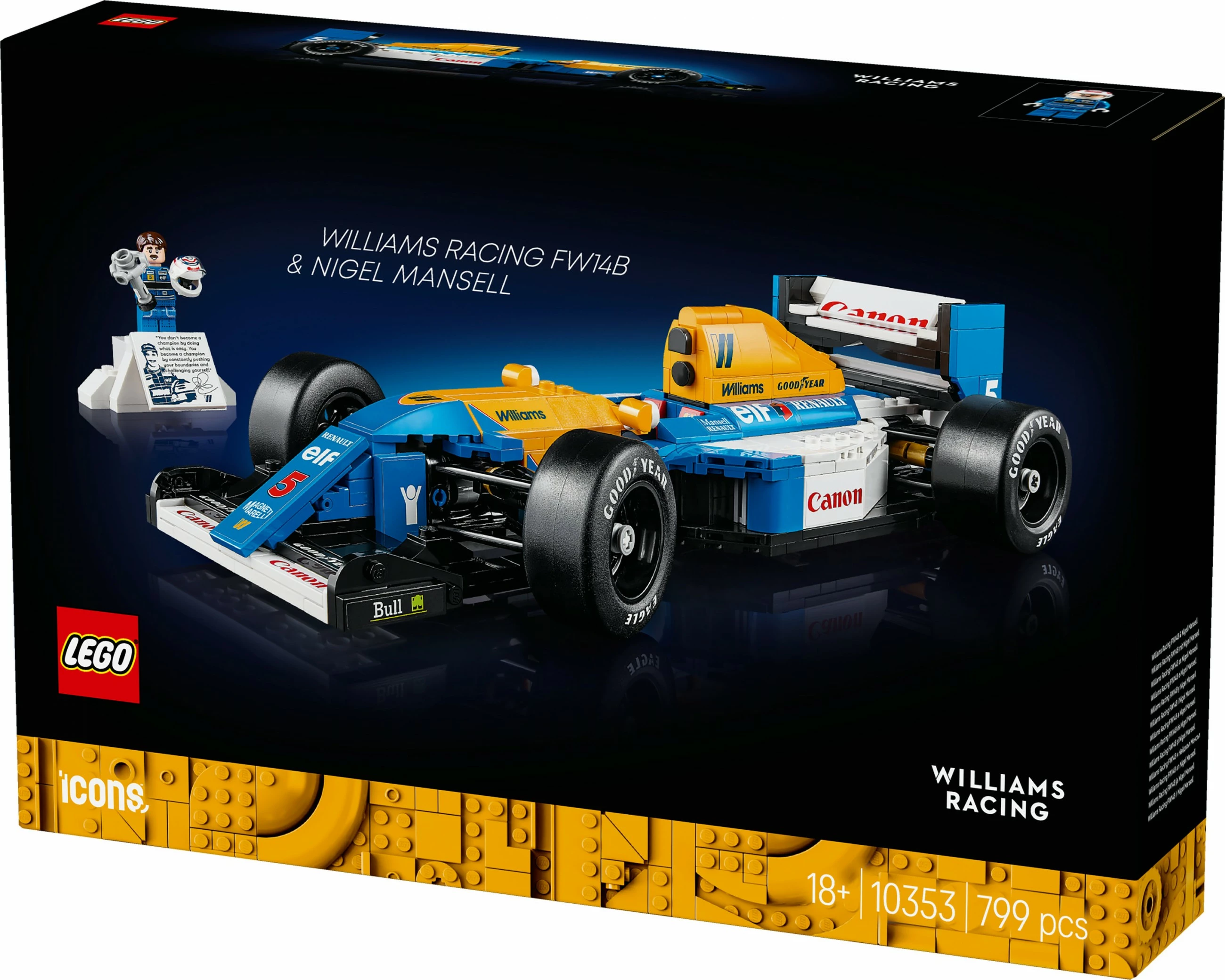 Set ndërtimi LEGO Williams Racing FW14B & Nigel Mansell, 799 pjesë, shumëngjyrësh