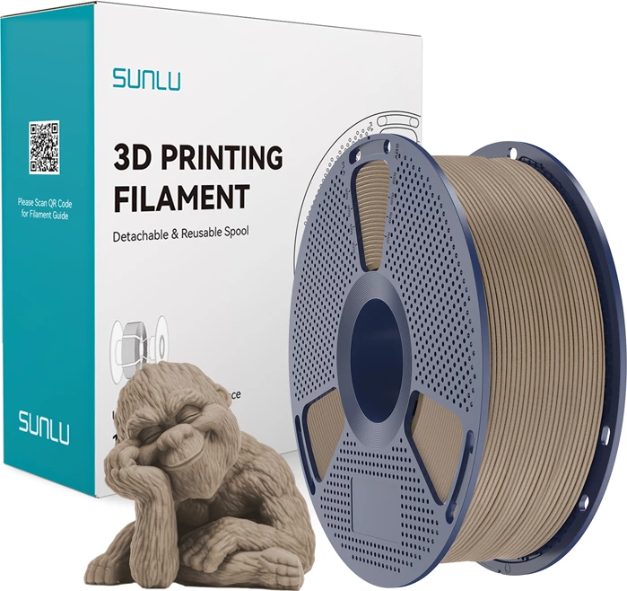 Filament për printim 3D Sunlu PLA Wood, efekt druri, 15% pluhur druri, bezhë