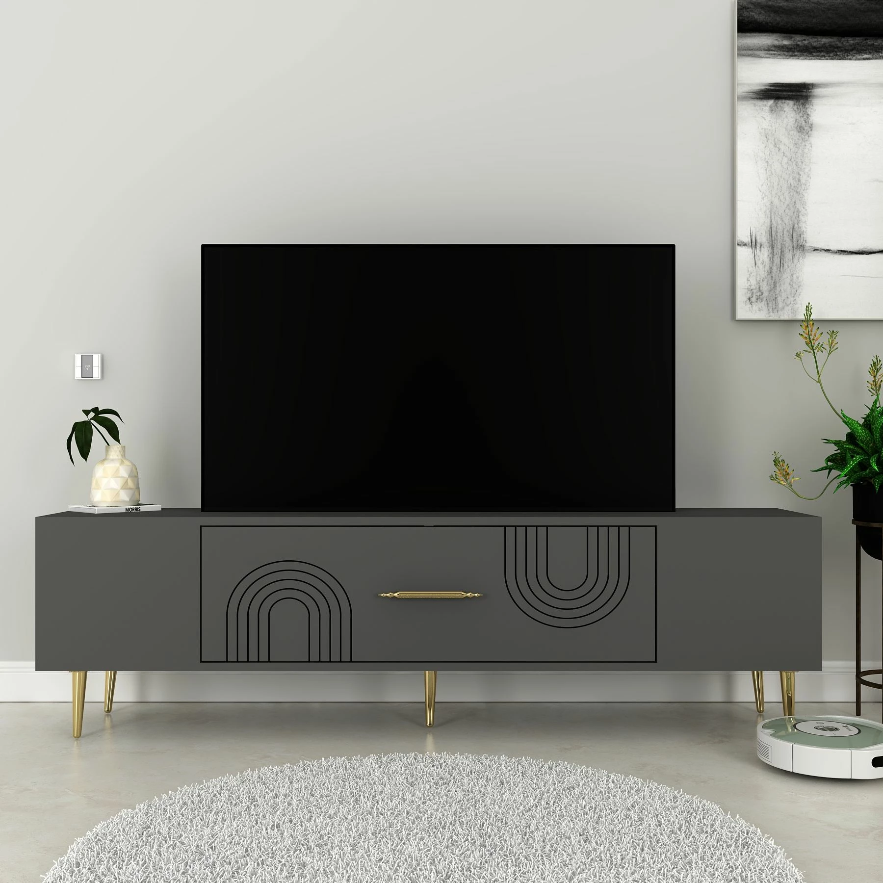 Komodë TV Skye Decor, anthracite, gold, Dekol2