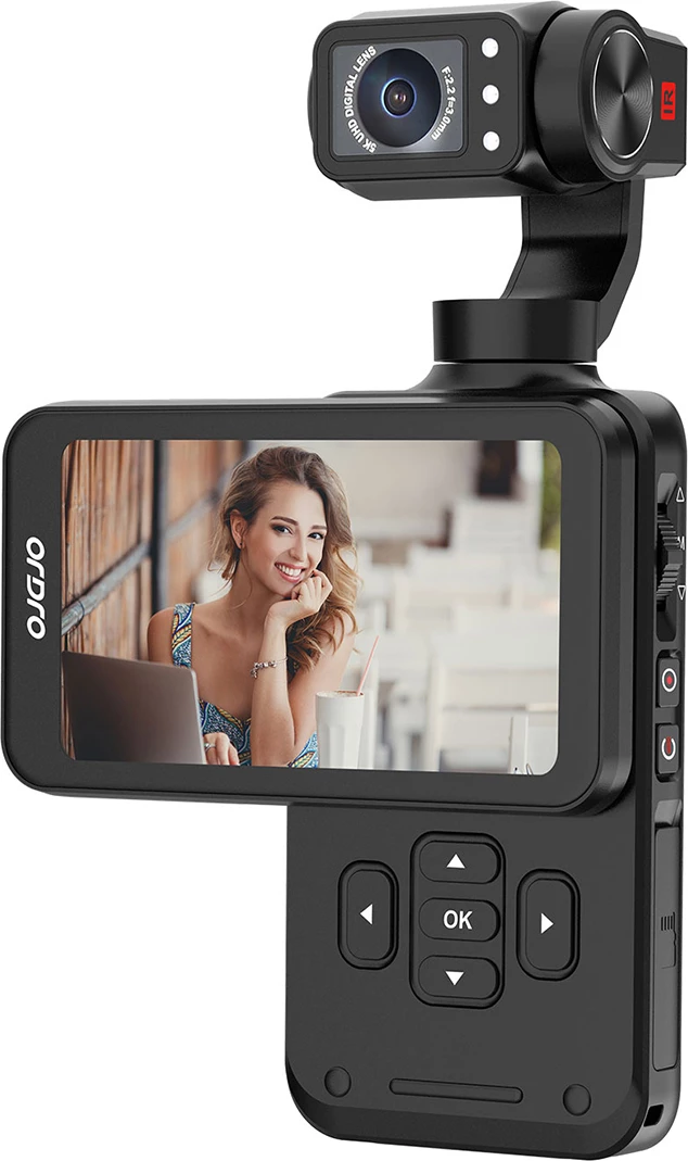 Kamerë xhepi Ordro Pocket M5 me gimbal 3-aksial, 5K, e zezë