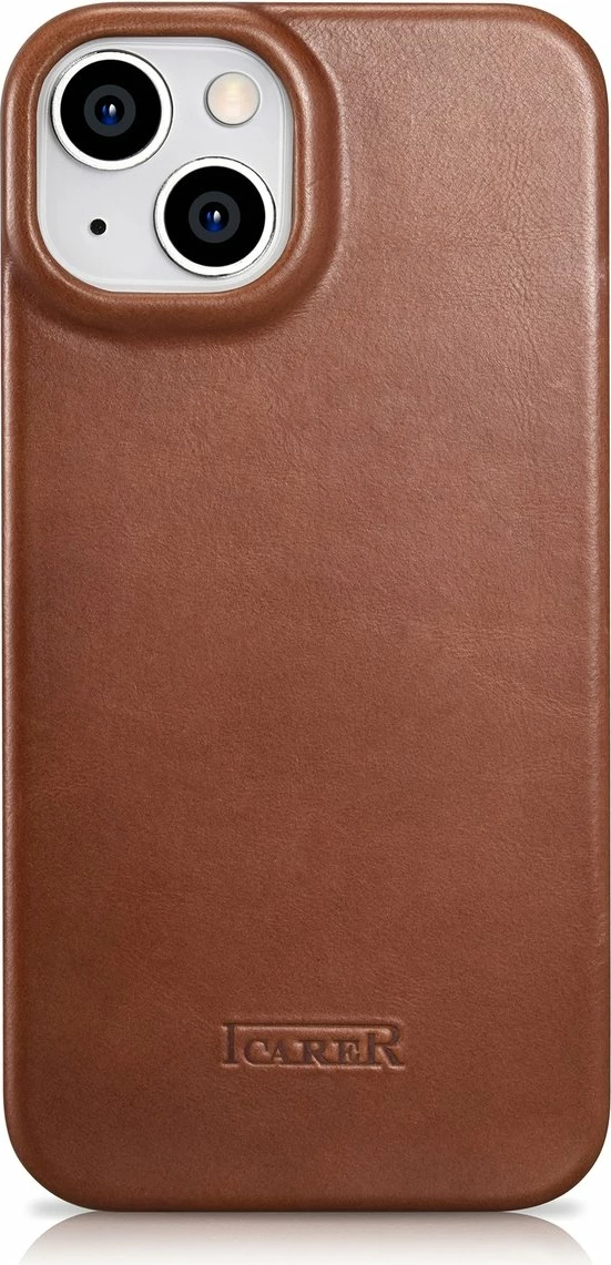 Mbështjellës iCarer Oil Wax Premium Leather Folio për iPhone 14 Plus, MagSafe, kafe