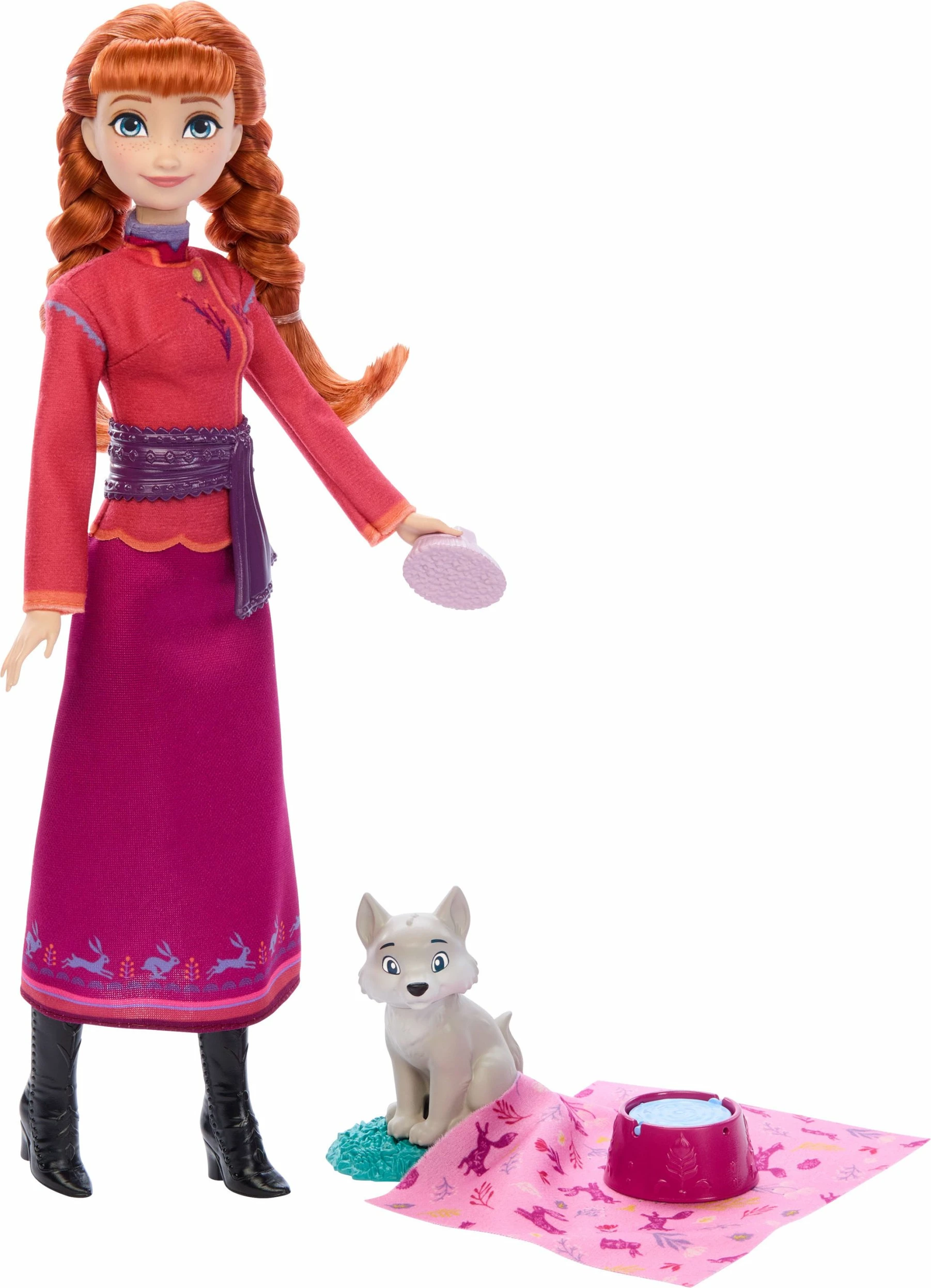 Kukull mode Disney Frozen Anna + Baby Fox JFG17, set me dhelpër të vogël, multicolor