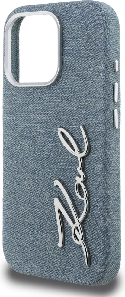 Mbështjellës Karl Lagerfeld Signature Jeans për iPhone 16 Pro, MagSafe, denim/eko-lëkurë, blu, me kuti