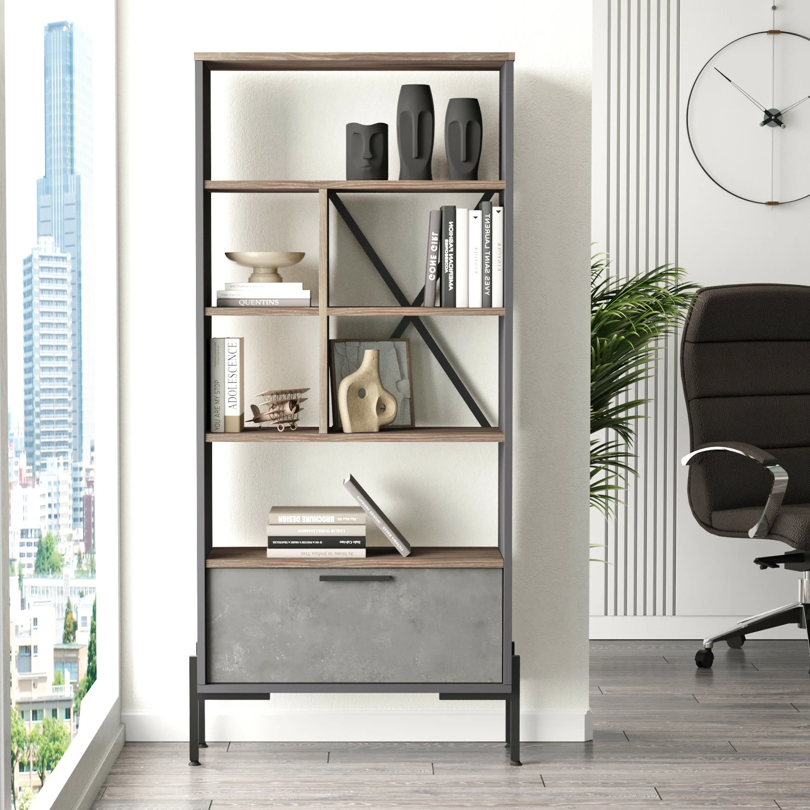 Raft librash Hanah Home, Vs4-Cga, ngjyrë kafe, gri, antracit