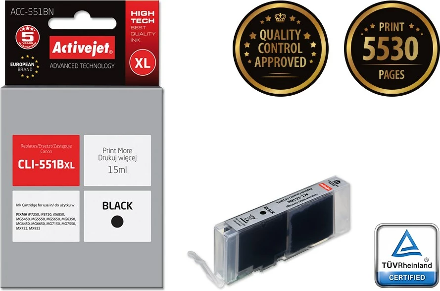 Ngjyrë zëvendësuese Activejet ACC-551BN për printer Canon, 15ml, e zezë
