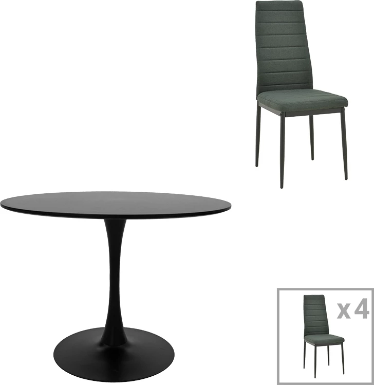 Set tavoline me karrige Balou-Parker, 5 copë, ngjyrë e zezë dhe anthracite, D120x73cm