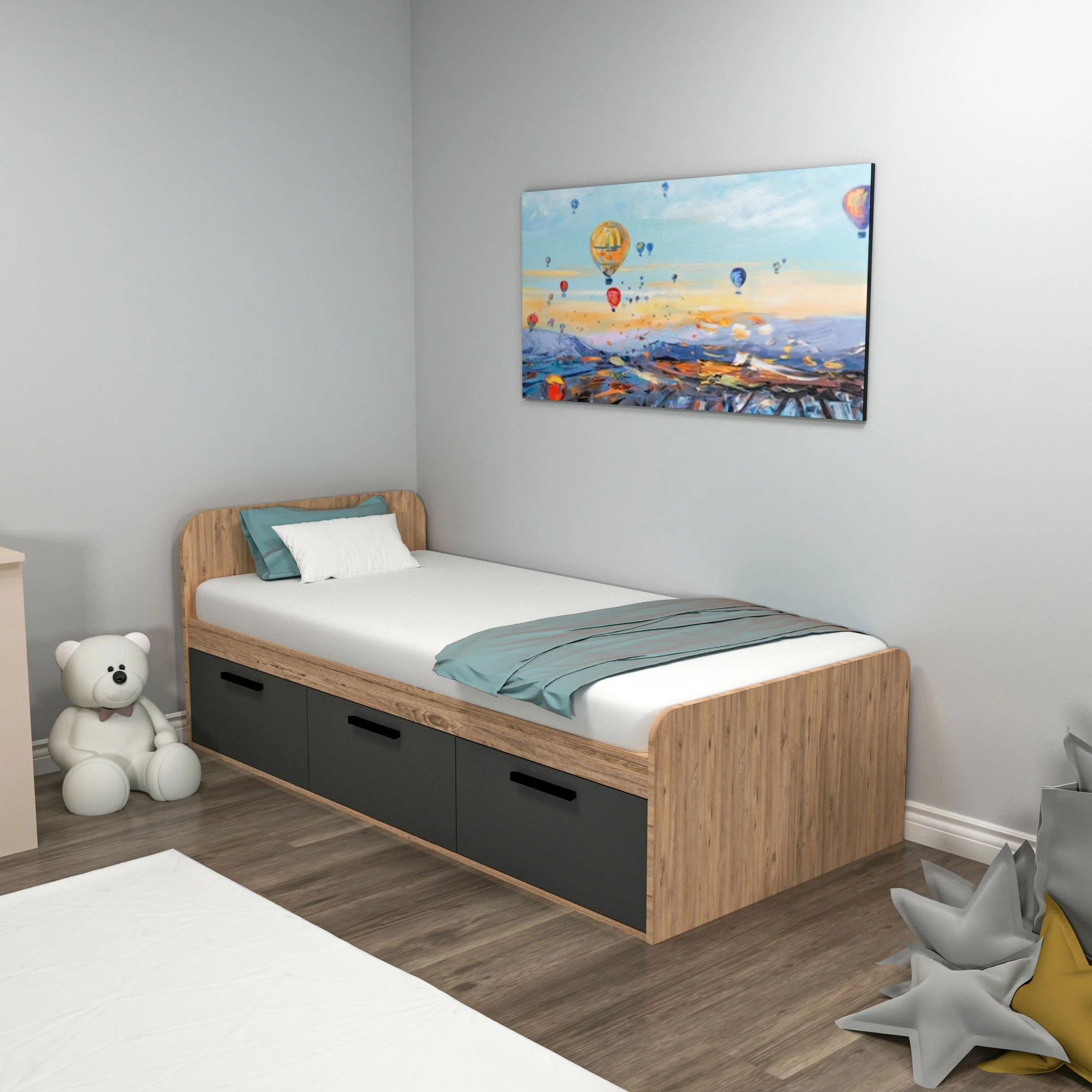 Krevat teke Hanah Home, Akser, ngjyrë Atlantic Pine dhe antracit