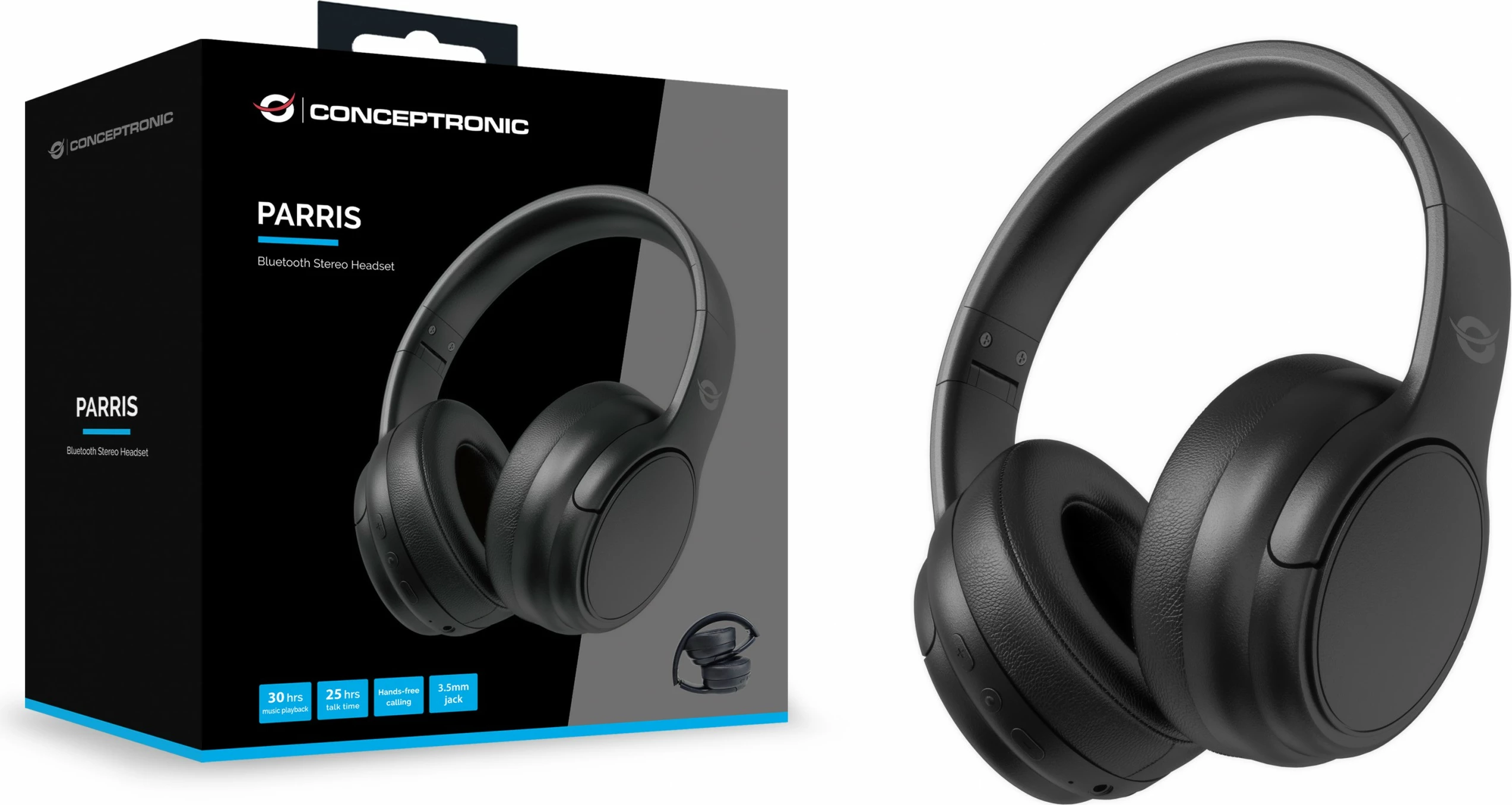 Kufje wireless Conceptronic, BT 5.4, 30 orë, mikrofon, e zezë