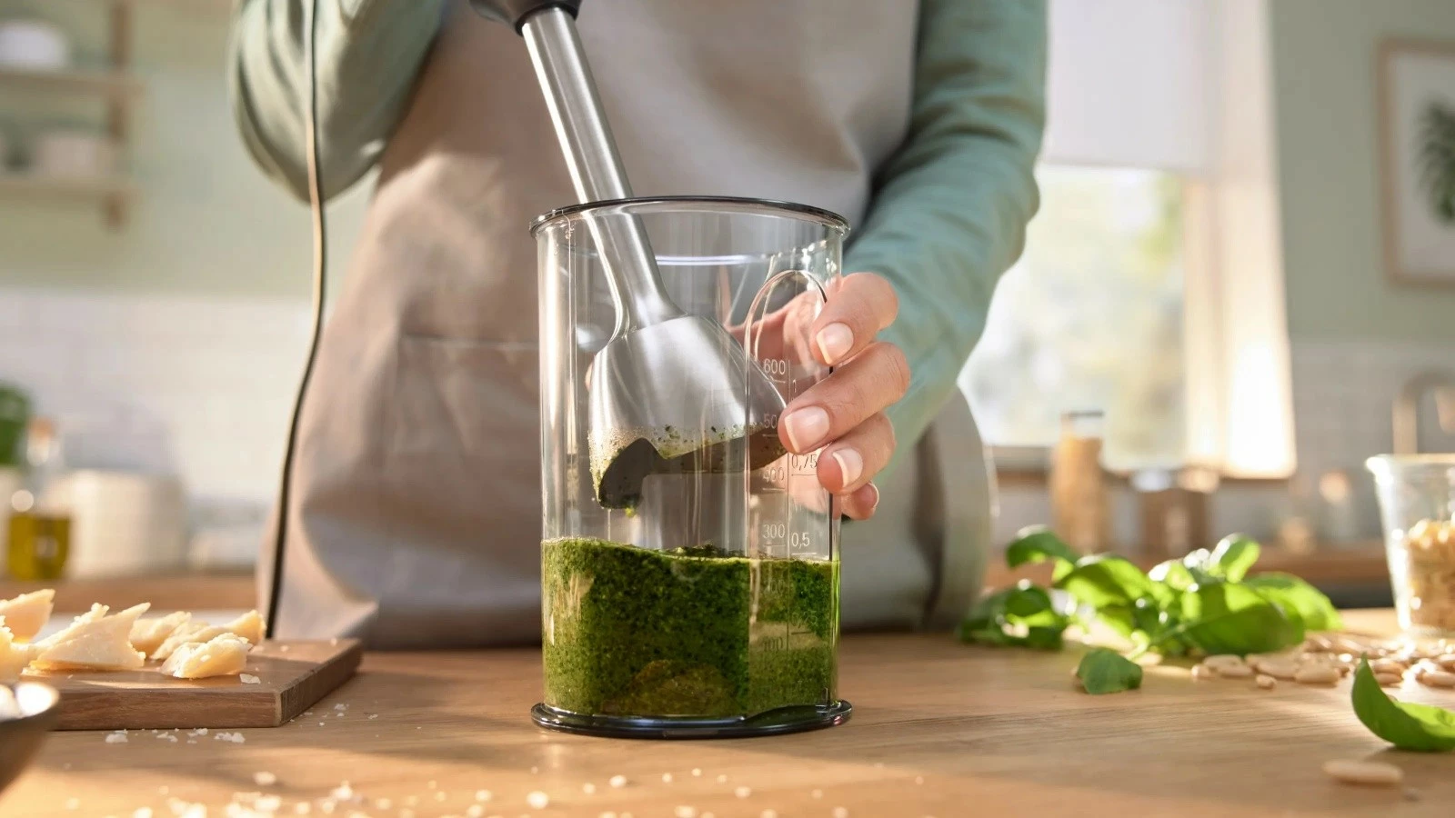 Blender dore, Bosch, MSM4W220, 600 W, rregullim i pandërprerë i shpejtësisë, gotë 0.6 L, trup çelik inox, e bardhë, set me grirës dhe gotë