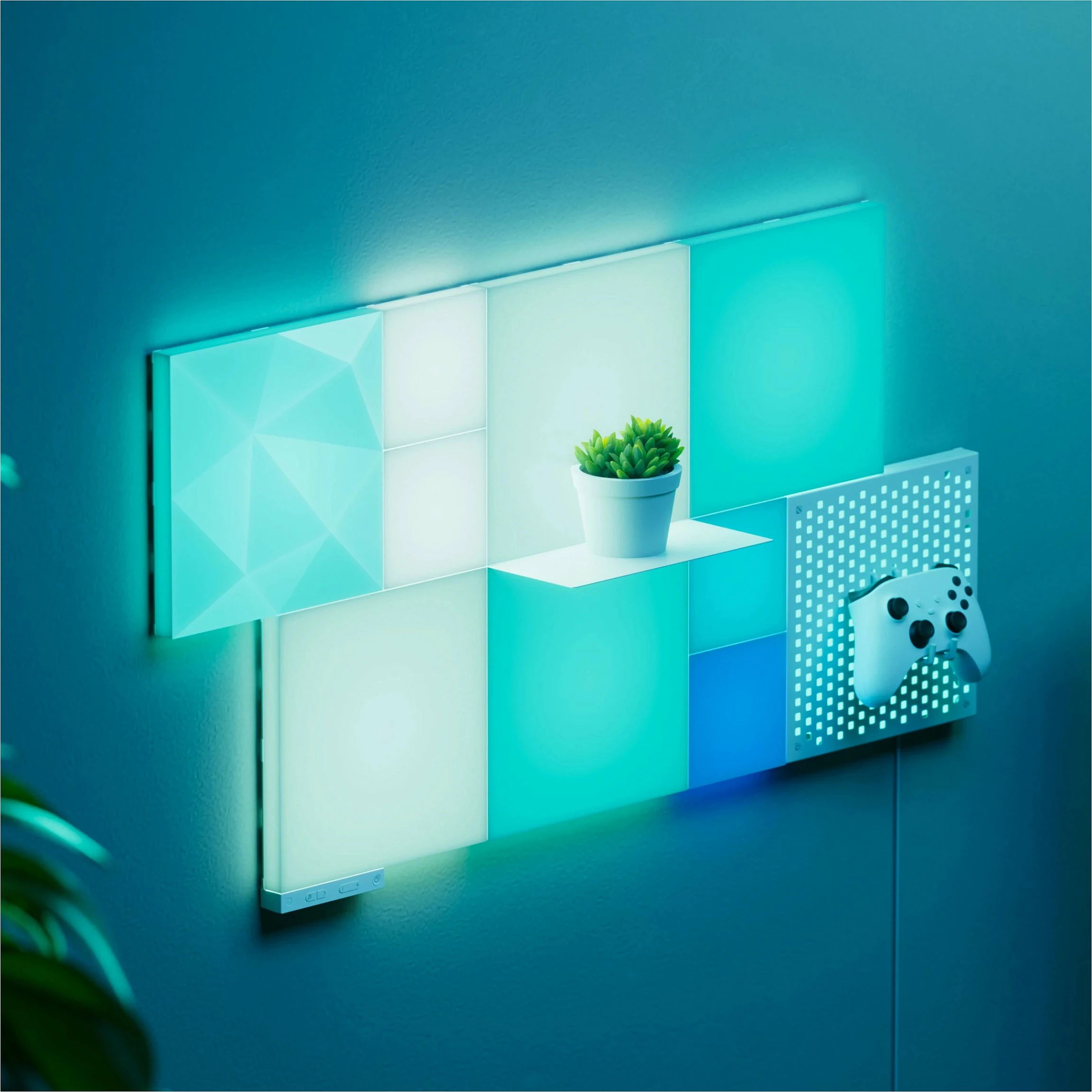 Panel dritash smart Nanoleaf Blocks Textured Squares Expansion Pack, 2 copë, RGB, dimmable, katror, blu