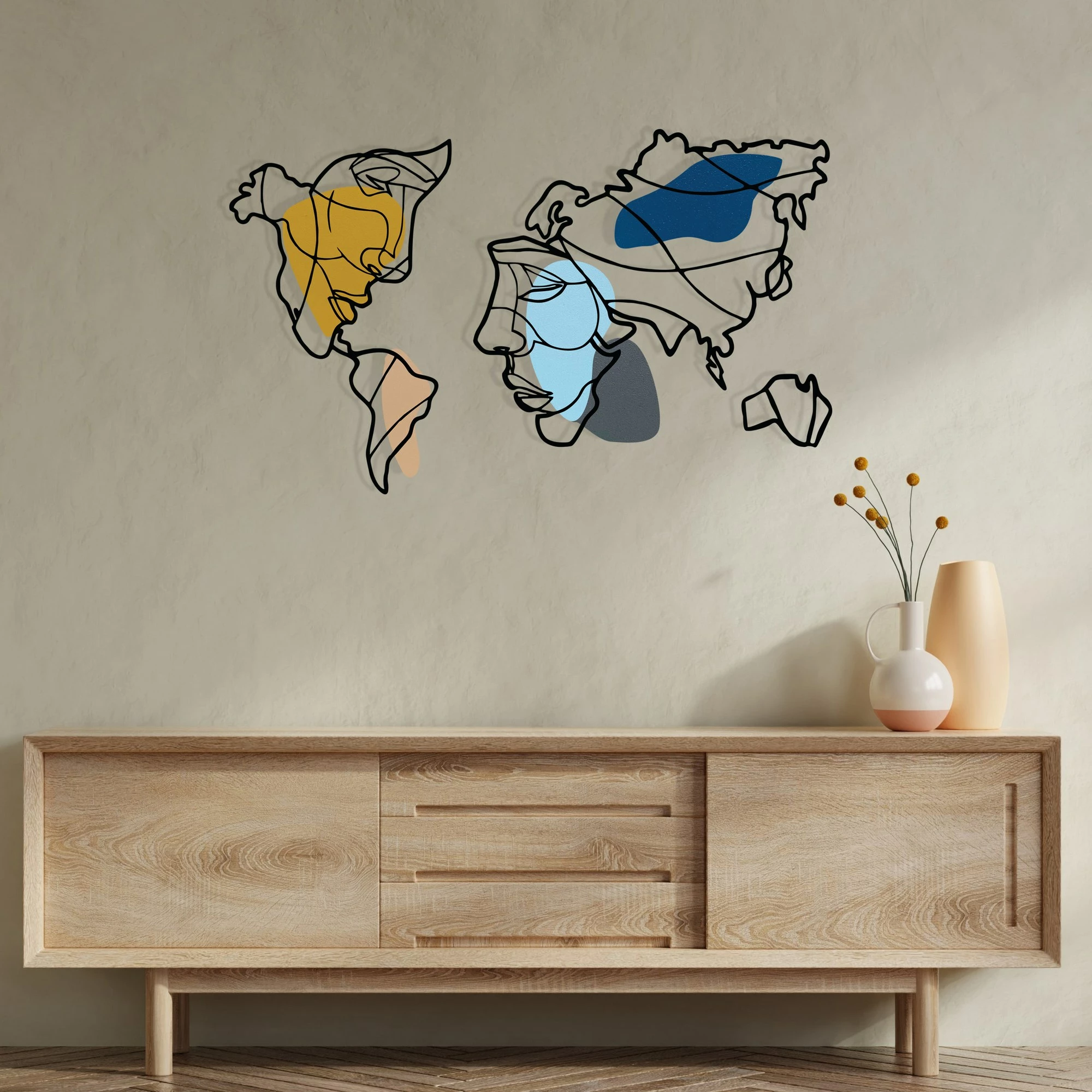 Aksesor dekorativ metalik për mur, Wallity, Lie World S, shumëngjyrësh