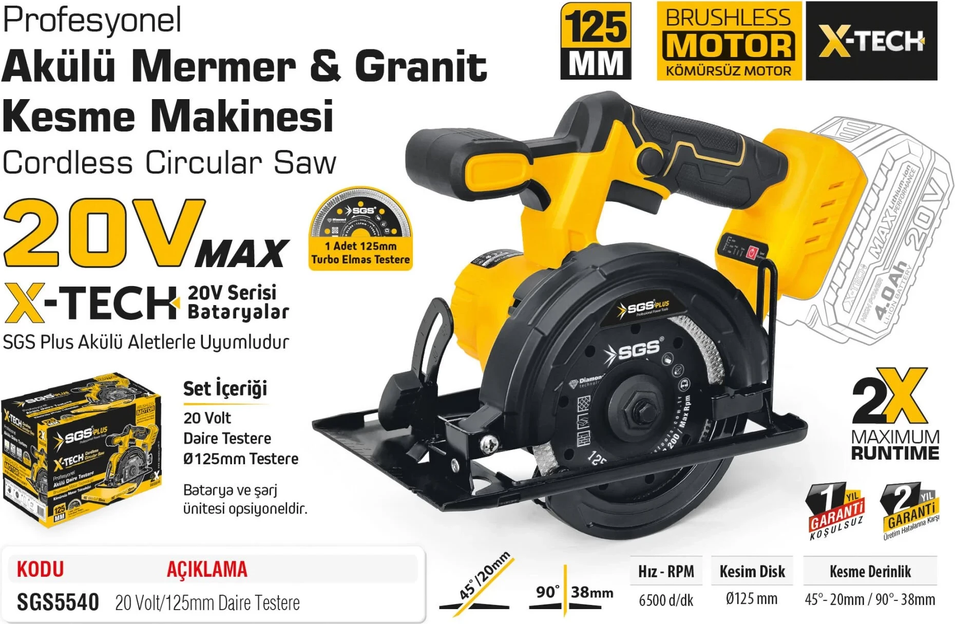 Cirkullar X-tech 125mm me bateri (Pa bateri) SGS5540