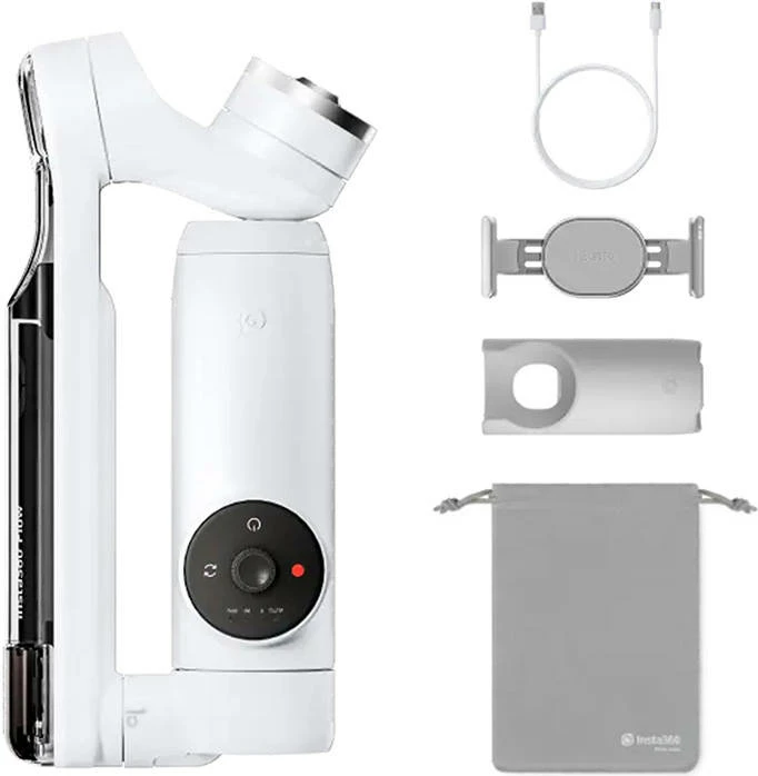 Stabilizues për celular, Insta360 Flow Creator Kit, 3-aks me AI tracking, bateri 2900mAh deri 12h, selfie stick 215mm dhe tripod i integruar, i bardhë