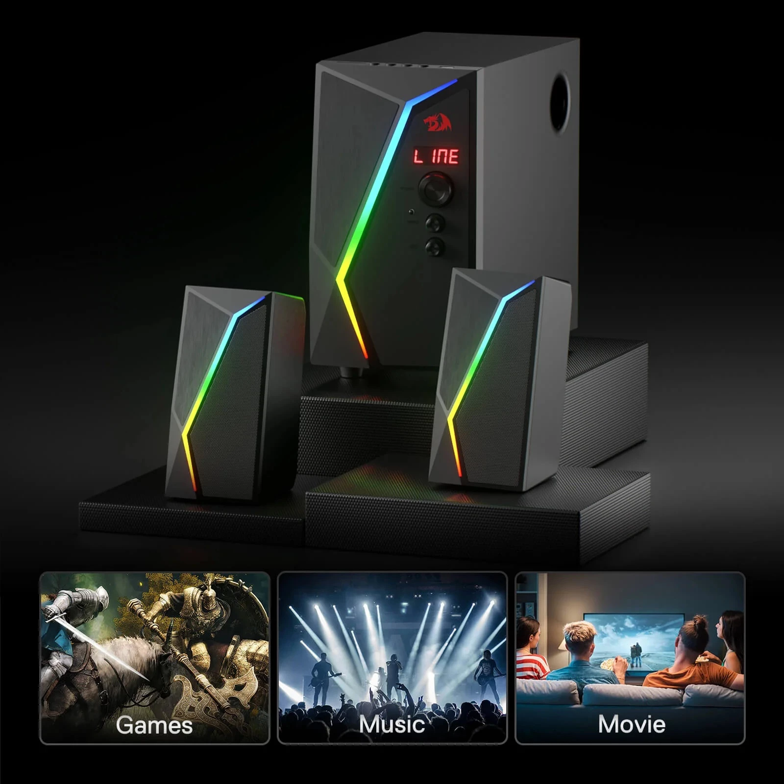 Sistem altoparlantësh 2.1 Redragon Anvil Pro GS520-PRO 25W me Bluetooth, RGB, telekomandë, i zi